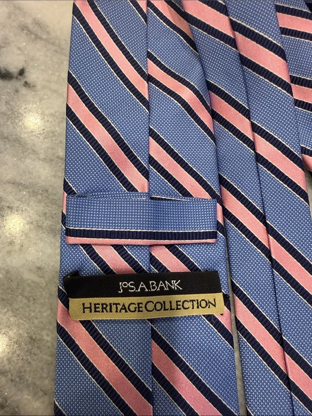 Jos. A. Bank Blue Tie with Pink and Navy Diagonal Stripes